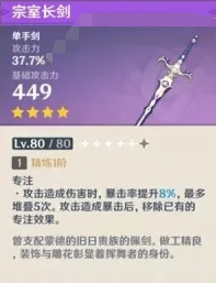 原神宗室长剑90级满级属性是多少 宗室长剑满级属性一览