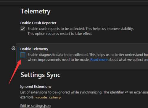 Vscode怎么关闭遥测?Vscode关闭遥测方法截图